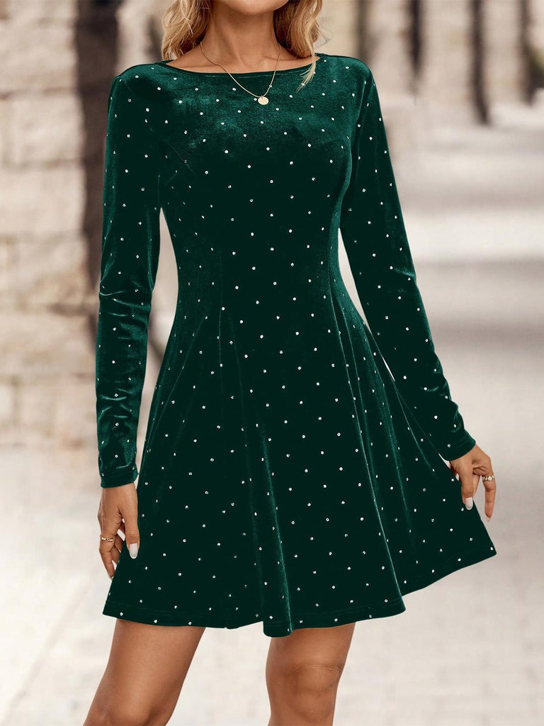 1980s Velvet Rhinestone Fit Party Dress - vintage dress, retro fashion