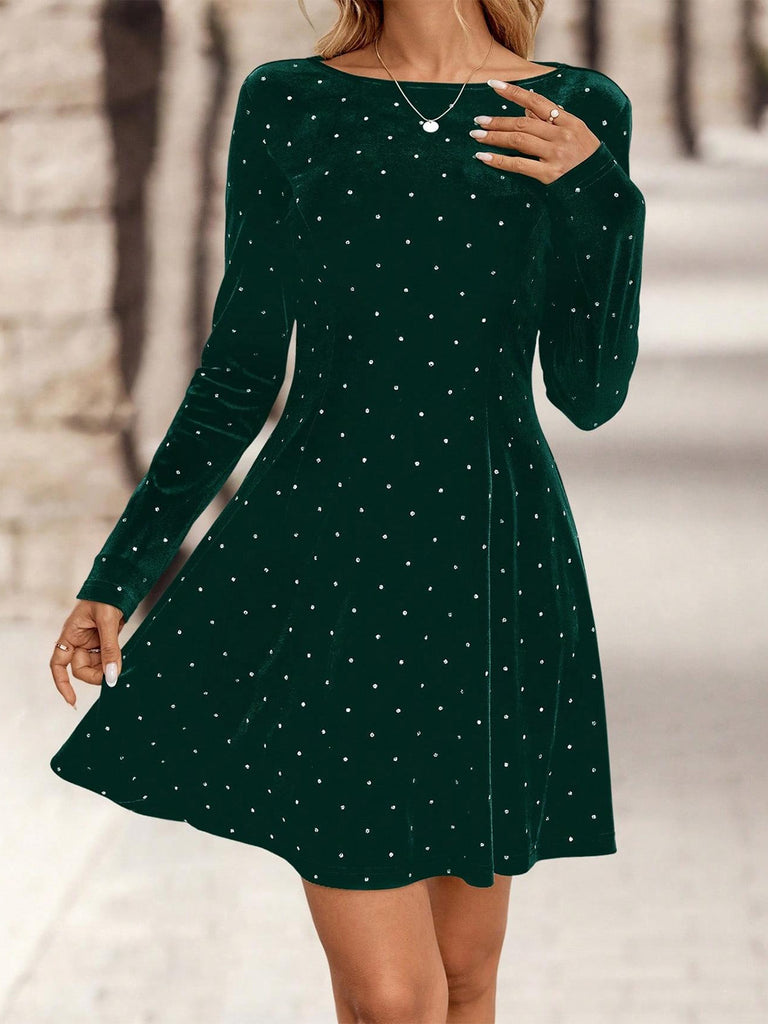 1980s Velvet Rhinestone Fit Party Dress - vintage dress, retro fashion