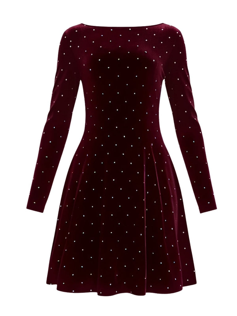 1980s Velvet Rhinestone Fit Party Dress - vintage dress, retro fashion
