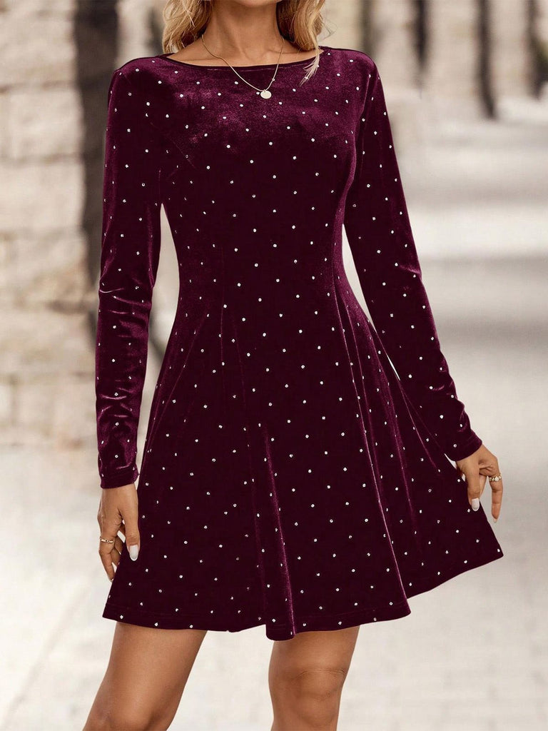 1980s Velvet Rhinestone Fit Party Dress - vintage dress, retro fashion