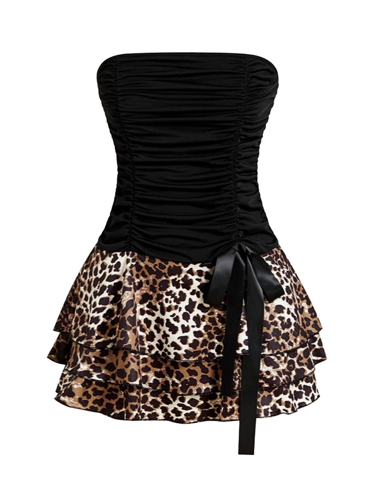 1980s Wrap Leopard Ruffle Tie Mini Dress - vintage dress, retro fashion