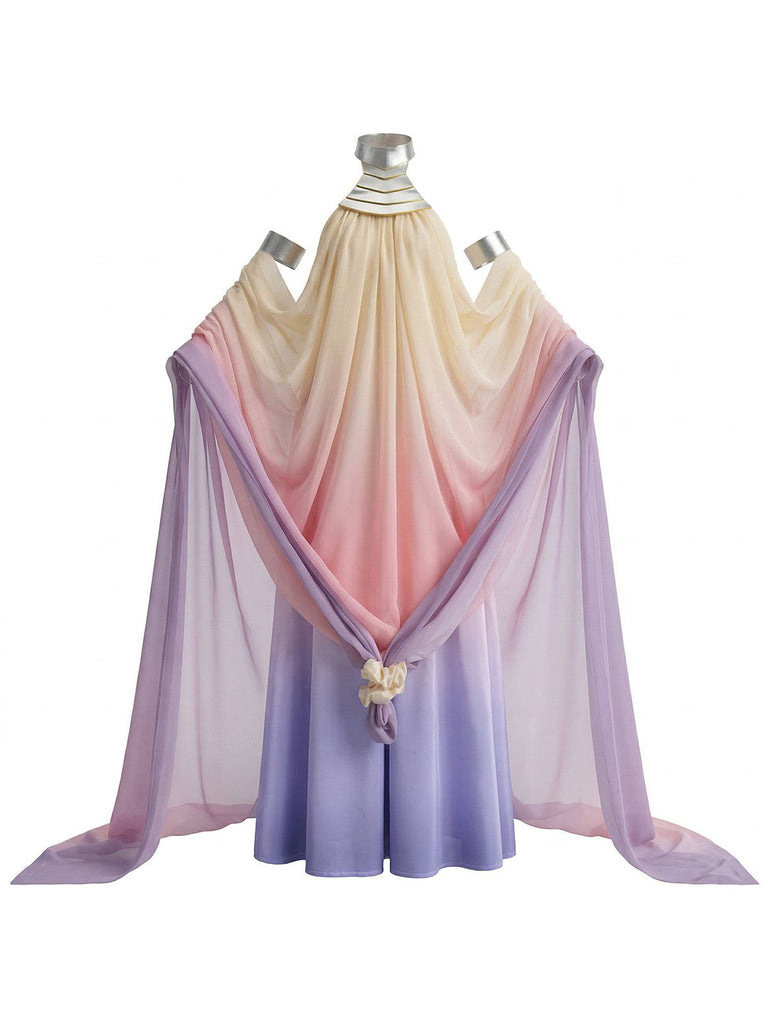 Gradient dress with pastel colors on a mannequin against a white background