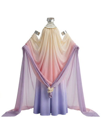 Gradient dress with pastel colors on a mannequin against a white background