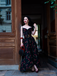 Black 1930s Rose V-Neck Bohemian Slip Dress