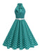 1950s Bow Tie Neck Polka Dot Belted Dress