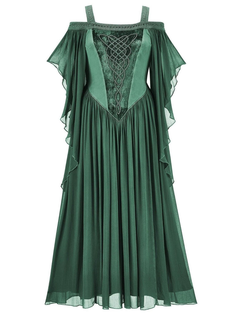 1950s Solid Velvet Mesh Cold Shoulder Dress