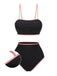 Black 1940s Contrasting Trim Spaghetti Strap Swimsuit