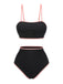 Black 1940s Contrasting Trim Spaghetti Strap Swimsuit