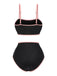 Black 1940s Contrasting Trim Spaghetti Strap Swimsuit