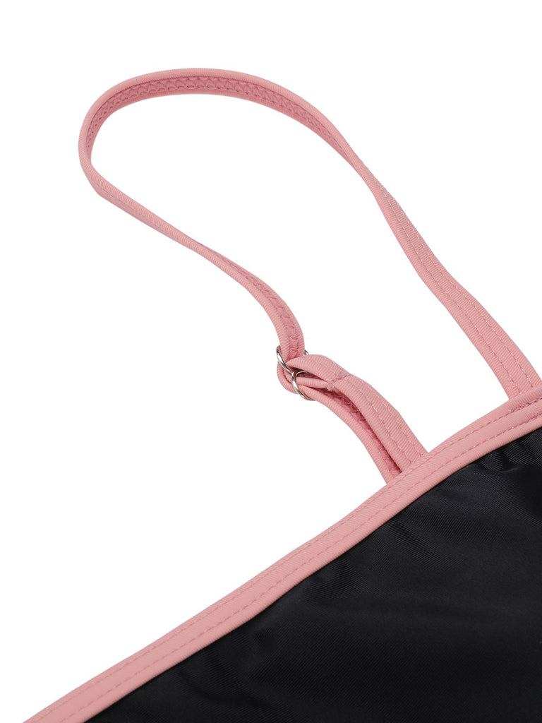 Black 1940s Contrasting Trim Spaghetti Strap Swimsuit