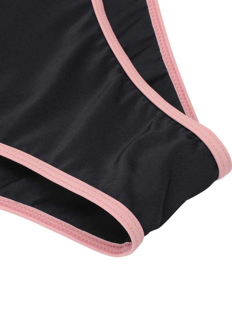 Black 1940s Contrasting Trim Spaghetti Strap Swimsuit