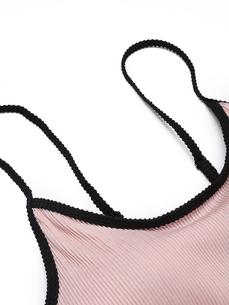 Apricot 1940s Patchwork Spaghetti Strap Swimsuit