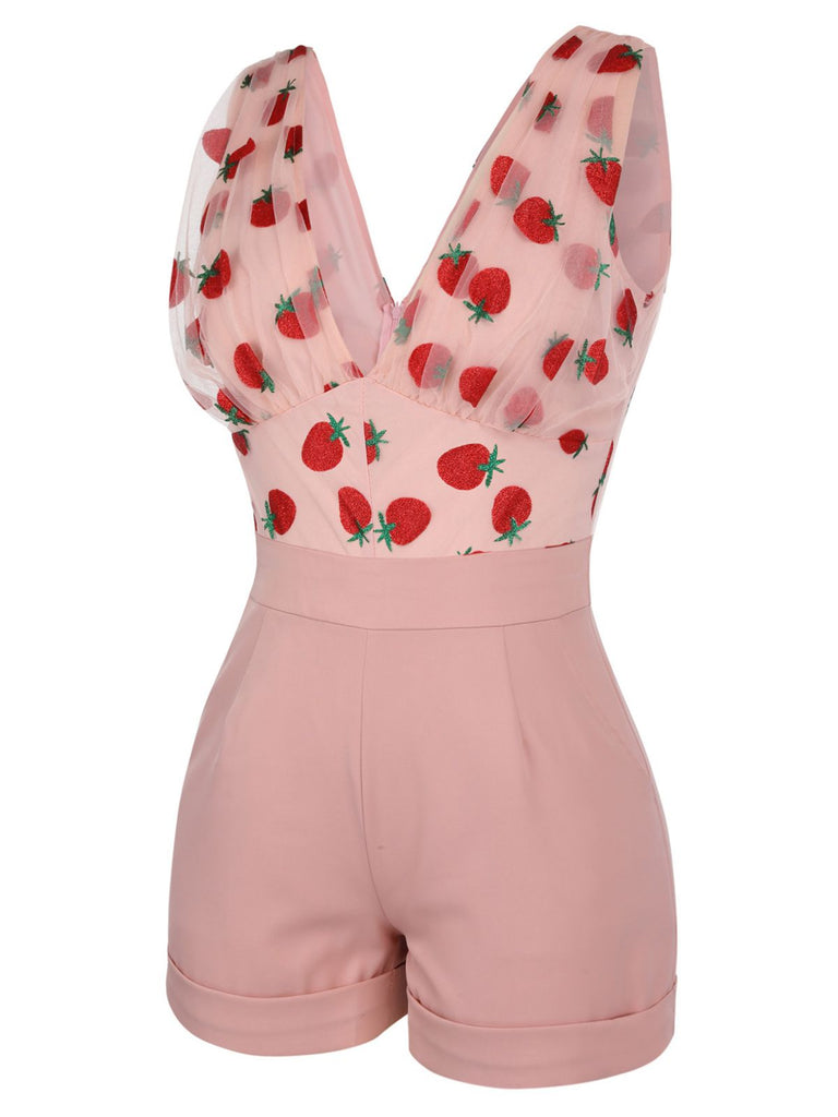 Strawberry Pink 1950s Patchwork Lace Romper