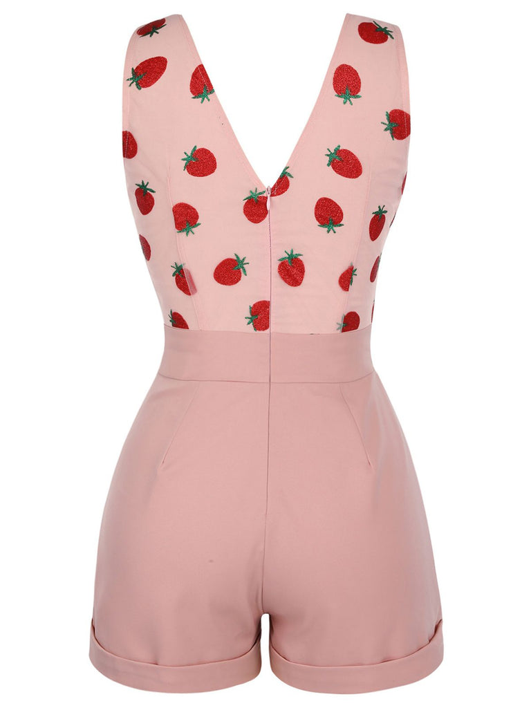 [US Warehouse] Strawberry Pink 1950s Patchwork Lace Romper