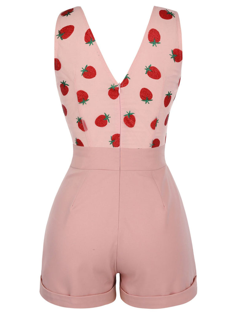 Strawberry Pink 1950s Patchwork Lace Romper