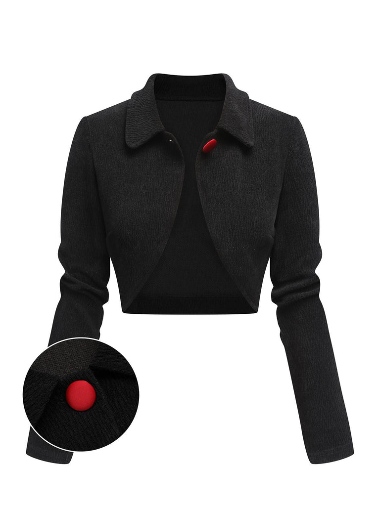 [US Warehouse] Black 1950s Textured Knitted Crop Jacket