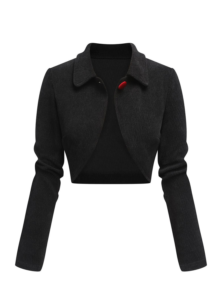 [US Warehouse] Black 1950s Textured Knitted Crop Jacket