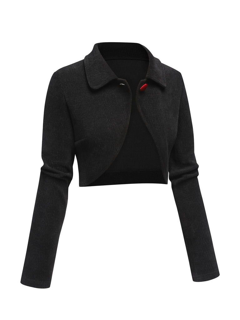 [US Warehouse] Black 1950s Textured Knitted Crop Jacket