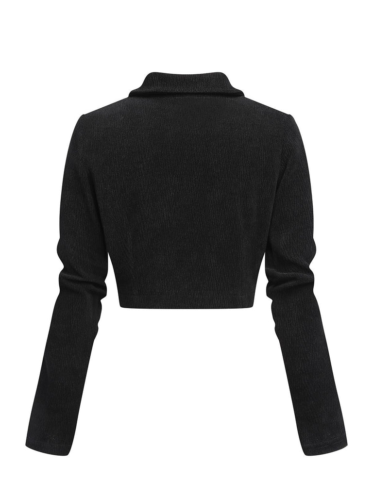 [US Warehouse] Black 1950s Textured Knitted Crop Jacket