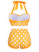 [US Warehouse] Yellow 1950s Polka Dots Halter Bikini Set