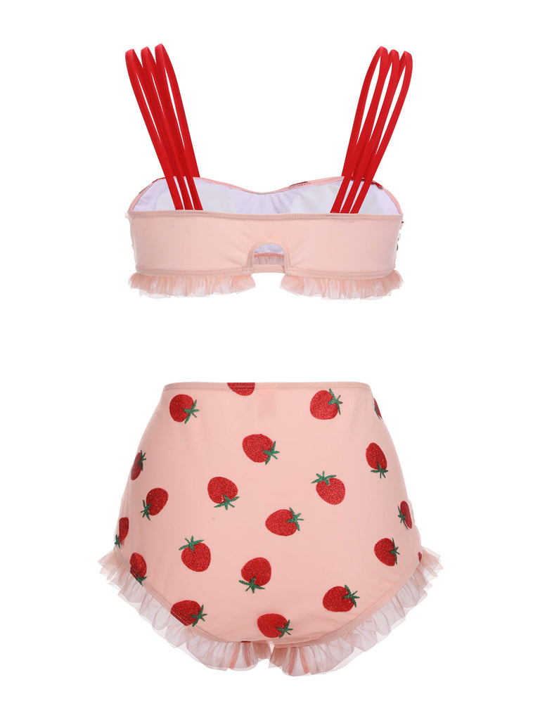 Plus Size] 1950s Lace Strawberry Cami Tankini Set