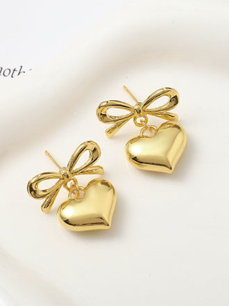 Valentine Alloy Bow Heart Drop Earrings