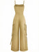 1970s Solid Spaghetti Strap Cargo Style Wide-Leg Jumpsuit