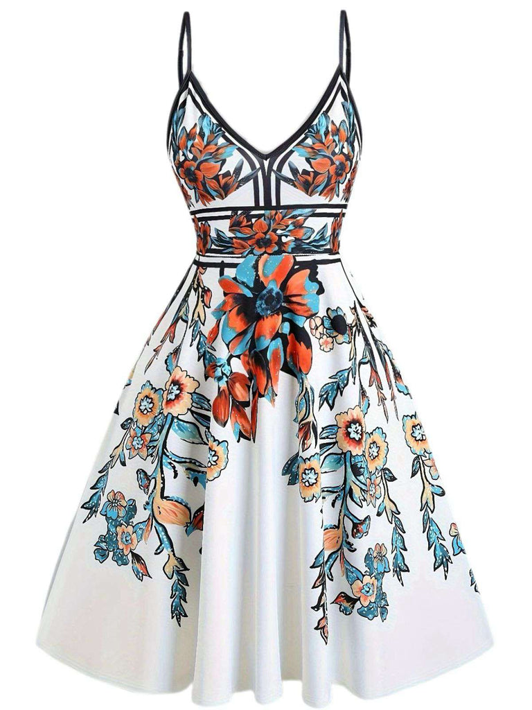 [Plus Size] Multicolor 1950s Floral Spaghetti Straps Dress