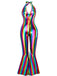 [Pre-Sale] 1970s Rainbow Colorblock Disco Halter Jumpsuit