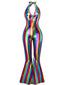 [Pre-Sale] 1970s Rainbow Colorblock Disco Halter Jumpsuit