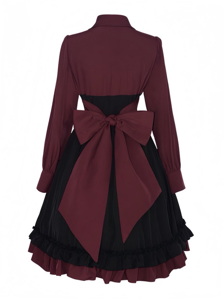 1950s Gothic Victorian Ruffled Bow Dress