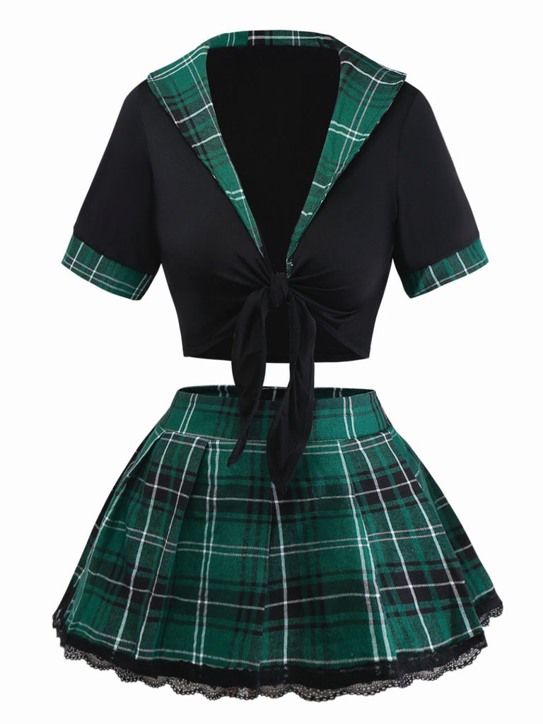 1980s Sexy Lace-Up Plaid Pajama Set