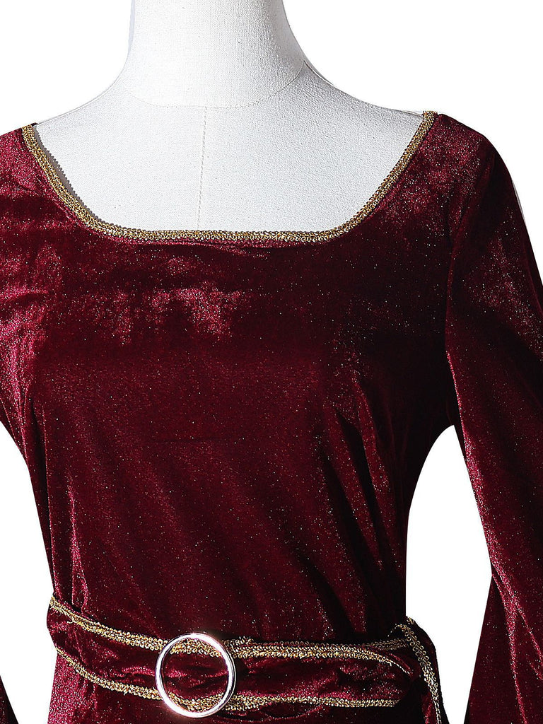 Wine Red 1930s Tangled Mother Gothel Velvet Dress