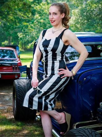 Black 1960s Vertical Stripe Straps Pencil Dress