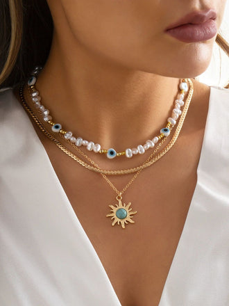Gold Pearl Star Jewelry Necklace