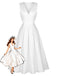 White 1950s Solid Sleeveless V-Neck Button Dress