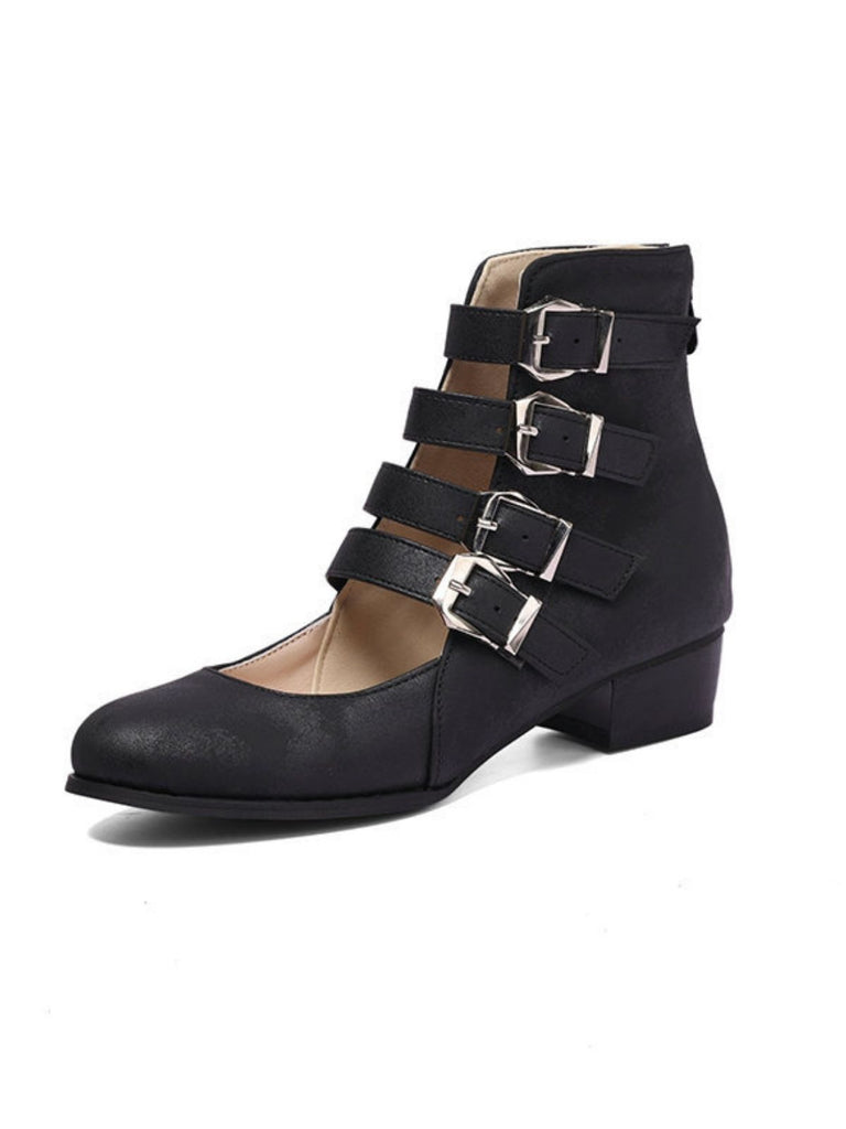 Round Toe Low Chunky Heel Cut-Out Boots