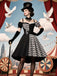 [Pre-Sale] Black 1950s Halloween Harlequin Pattern Dress & Leather Corset