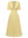 Yellow 1940s Puff Sleeve Button-Down Midi Dress