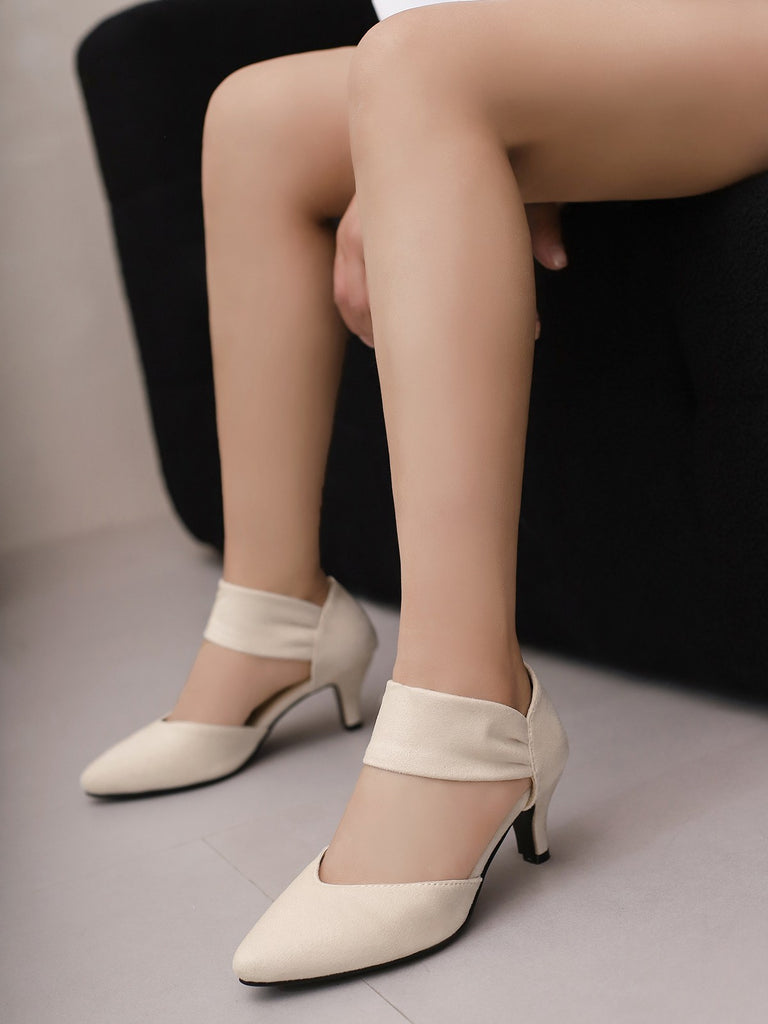 Solid Pointed Toe Suede Kitten Heels