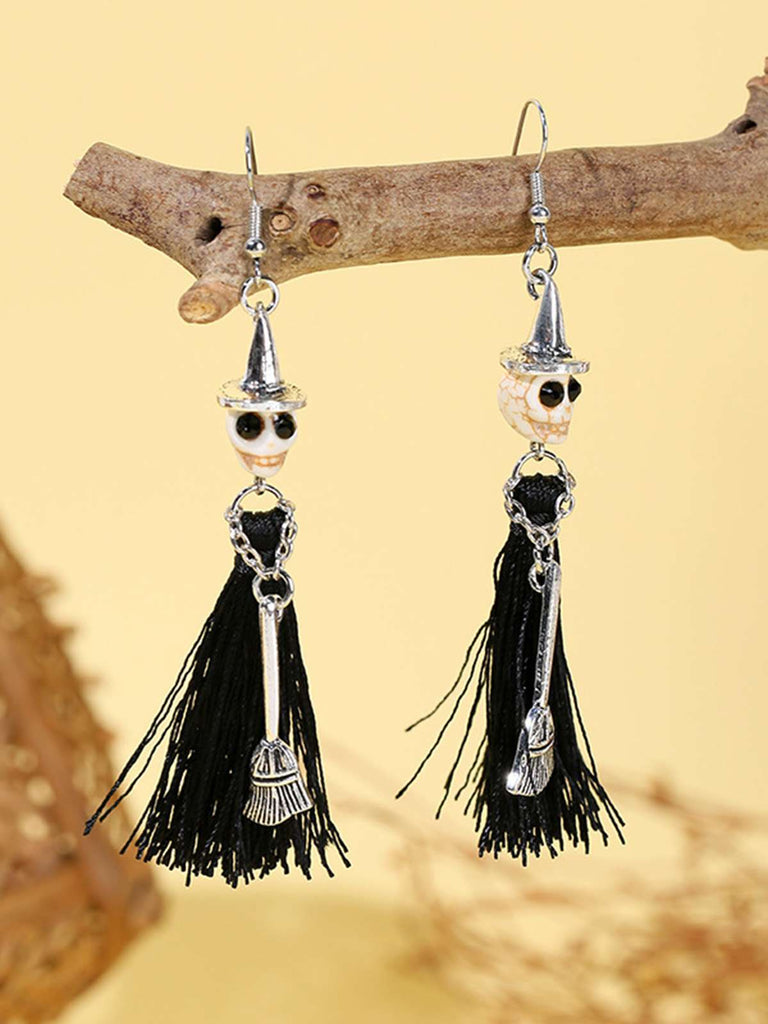 Halloween Witch Skull Tassel Earrings