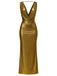 1970s Metallic Cowl Deep V-Neck Bodycon Dress