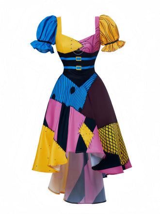 Multicolor 1950s Sweetheart Neck Patchwork Sally Dress