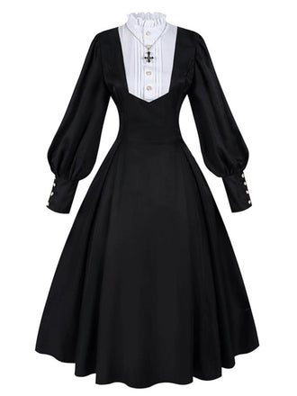 Black 1940s Nun-Style Cross Necklace Dress