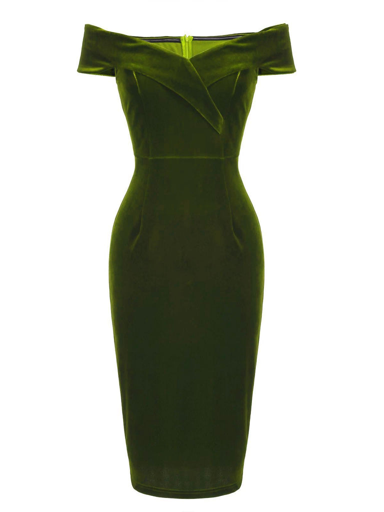[US Warehouse] 1960s Off Shoulder Velvet Bodycon Dress