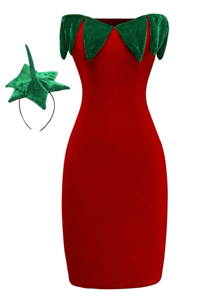 Red 1980s Strawberry Tube Mini Costume Dress