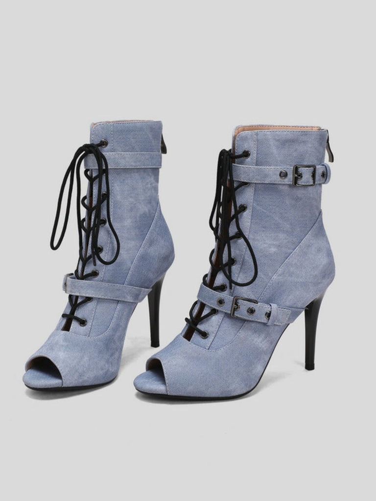 Vintage Denim Peep Toe Stiletto Heel Shoes