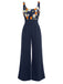 [US Warehouse] Navy Blue 1940s Flower Embroidery Jumpsuit