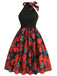 Red 1950s Rose Sleeveless Patchwork Dress