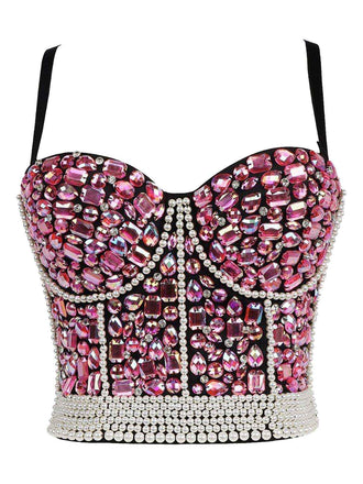 1970s Rhinestone Pearl Spaghetti Strap Corset Top